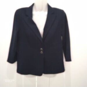 New York Clothing Company Navy 3/4 Sleeve V-Neck Stretch Blazer 2 Buttons NWT PS